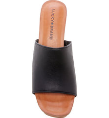 Lucky Brand Fineena Black Leather High Block Heel Clog Slip On Platform Sandals