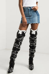 Cape Robbin Kelsey-21 Black Western Pointed Slouchy Over The Knee Thigh Boots