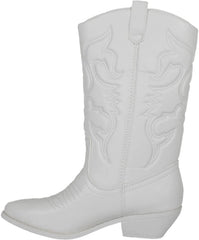Soda Reno All-White Pu Western Cowboy Pointed Toe Knee High Pull On Tabs Boots (8.5, White)