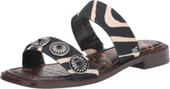 Sam Edelman Hera Black/Natural Slip On Open Toe Embellished Flat Slides Sandals