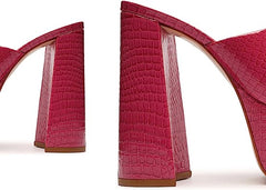 Schutz Darah Pink Croc-Embossed Slip On Open Toe High Heel Platform Sandals