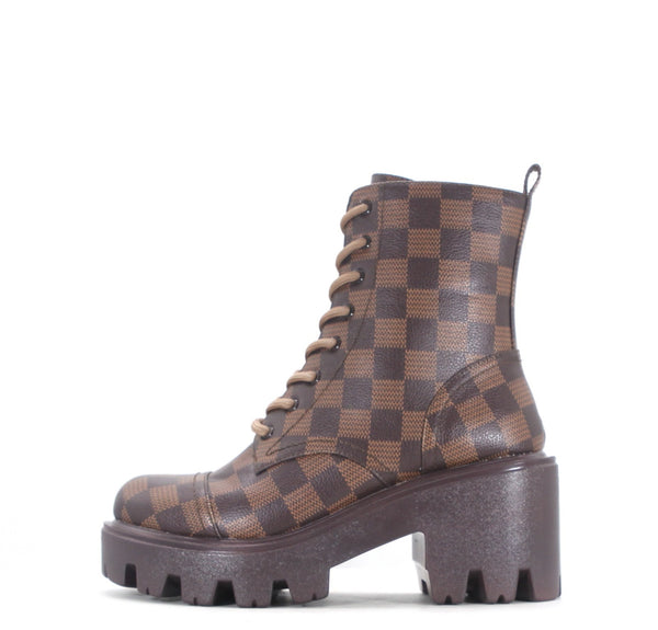 Cape Robbin Suree Boxes Brown Lace-Up Chunky Platform Combat Booties Moto Boots