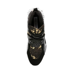 Steve Madden Cliff Round-Toe Lace Up Platform Fashion Chunky Sneakers Black Gold