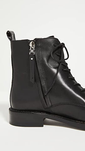 Sam Edelman Nina Black Leather Lace Up Rounded Toe Chunky Heel Combat Ankle Boot