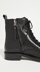 Sam Edelman Nina Black Leather Lace Up Rounded Toe Chunky Heel Combat Ankle Boot