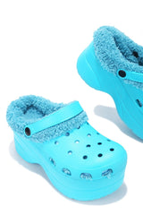 Cape Robbin Gardener Teal Fuzzy Lining Platform Clogs Fashion Comfortable Mules