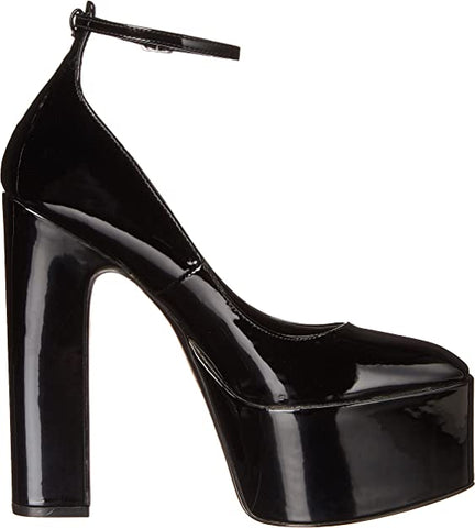 Steve Madden Skyrise Black Patent Block Heel Almond Toe Ankle Strap Fashion Pump