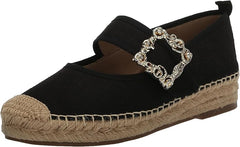 Sam Edelman Maddy Black Linen Cap Toe Mary Jane Espadrille Ballet Flats