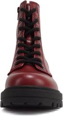 Soda Firm Burgundy Pu Lace Up Rounded Toe Chunky Platform Combat Ankle Boots