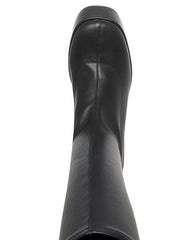 Steve Madden Cray Black Squared Toe Pull On Block Heel Knee High Stretchy Boots