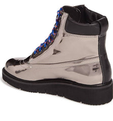 Shellys London Erin Pewter Leather Multi Lace Up Chunky Platform Combat Boot