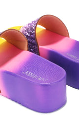 Cape Robbin AMBUR Ombre Slip On Platform Wedge Rhinestone Mule Slide Sandals