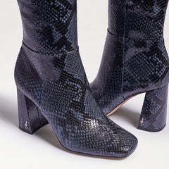 Sam Edelman Clarem Dark Blue Snake Zip Block Heel Almond Toe Knee High Boots