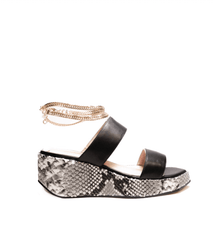 Cecelia New York BALEVES Leather Wedge Heeled Platform Sandals Black Snake gold
