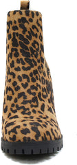 Soda Glove Chelsea Camel Leopard Chunky Lug Sole Elastic Gore Ankle Boots