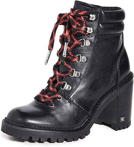 Sam Edelman Sade Black Block Heeled Closed Toe Lace Up Ankle Combat Boots