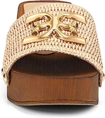 Sam Edelman Francina Natural Platform Slip On Slide Mule Block Heeled Sandals