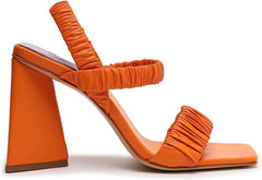 Schutz Lirah Bright Tangerine Slingback Strap Open Toe Block High Heel Sandals