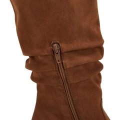 Huiyuzhi D2Y031 Brown Pointed Toe Mid Heel Side Zip Knee High Boots Tall Booties 7