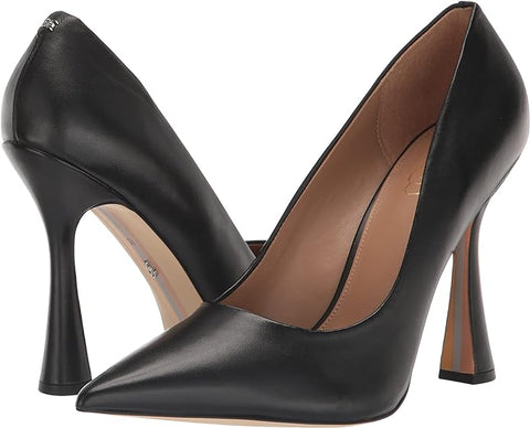 Sam Edelman Antonia Black Leather Pointed Toe Slip On Spool Heel Fashion Pumps