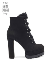 Jessica Simpson IRRENA Platform Combat Black Suede High Platform Ankle Boots