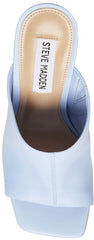 Steve Madden Lexia Blue Leather Slip On Squared Open Toe Mule Heeled Sandal
