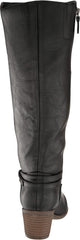 Dr. Scholl's Liberate Black Leather Almond Toe Stacked Heel Knee High Boots
