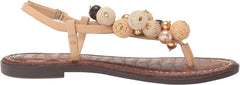 Sam Edelman Gretta Natural Beaded Accents Ankle Strap Open Toe Flats Sandals
