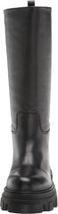 Steve Madden Priority Black Leather Chunky Lug Sole Rounded Toe Pull On Boots