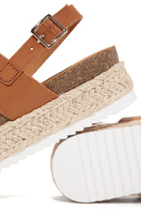 Soda Tan Casual Espadrilles Trim Rubber Sole Flatform Wedge Ankle Strap Sandals