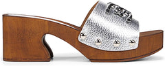 Sam Edelman Francina Silver Platform Slip On Slide Block Heel Mule Sandal