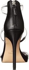 Nine West Leah 3 Black Rounded Open Toe Zip Closure Stiletto Heeled Sandals
