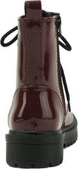 Soda Firm Burgundy Patent Lace Up Round Toe Chunky Combat Ankle Wide Boots
