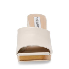 Steve Madden Josette Bone Leather Block Heel Slip On Pointed Open Toe Mules