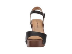 Lucky Brand Zashti Black Leather Open Toe Platform Embellished Wedges Sandals