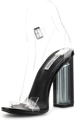 Cape Robbin Maria-2 Lucite Clear Strappy Block High Heel Open Peep Toe Sandals