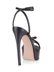 Schutz Zilla Black Leather Tubular Strap Buckle Ankle Stiletto Platforms Sandals