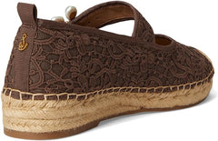 Sam Edelman Maddy Mocha Brown Lace Cap Toe Mary Jane Espadrille Ballet Flats