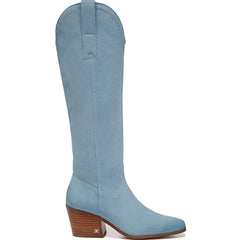 Sam Edelman Britten Aspen Sky Squared Toe Block Heel Knee High Western Boots
