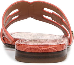 Sam Edelman Bay Orange Sunrise Round Open Toe Slip On Leather Strap Flat Sandals