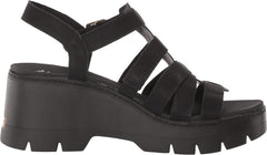 Dr. Scholl's Check It Out Black Smooth Ankle Strap Open Toe Wedge Heel Sandals