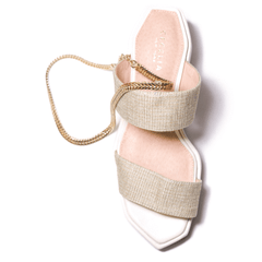 Cecelia New York BALEVES Leather Wedge Platform Sandal White Gold Anklet Chain