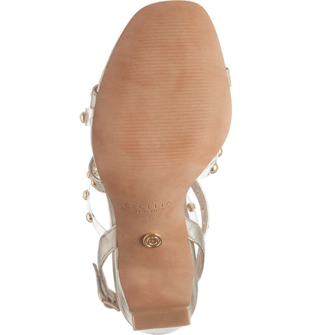 Cecelia New York Vanessa Gold Embellished Sandal Clear Open Toe High Pumps