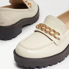 Sam Edelman Taelor Modern Ivory Gold Chain Slip On Round Toe Platform Loafers