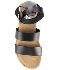 Steve Madden Kelton Black Leather Ankle Strap Open Rounded Toe Heeled Sandals