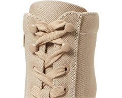 Nine West Vega7 Light Natural Lace Up Textile Rounded Toe Block Heel Ankle Boots