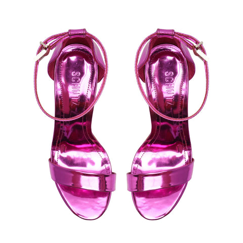 Schutz Cadey-Lee Fucsia Sleek Buckle Ankle Straps High Heel Platforms Sandals