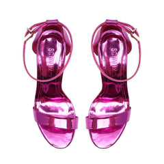 Schutz Cadey-Lee Fucsia Sleek Buckle Ankle Straps High Heel Platforms Sandals