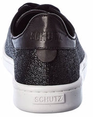 Schutz Sanjay Lace-up Leather Sneakers White Platform Tennis Shoe Black Glitter
