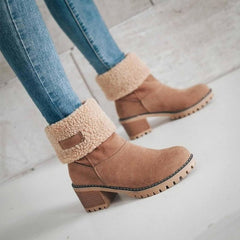 CLOUDEMO Winter Chunky Heel Round Toe Snow Seniors' Chunky Heel Winter Boots 6.5